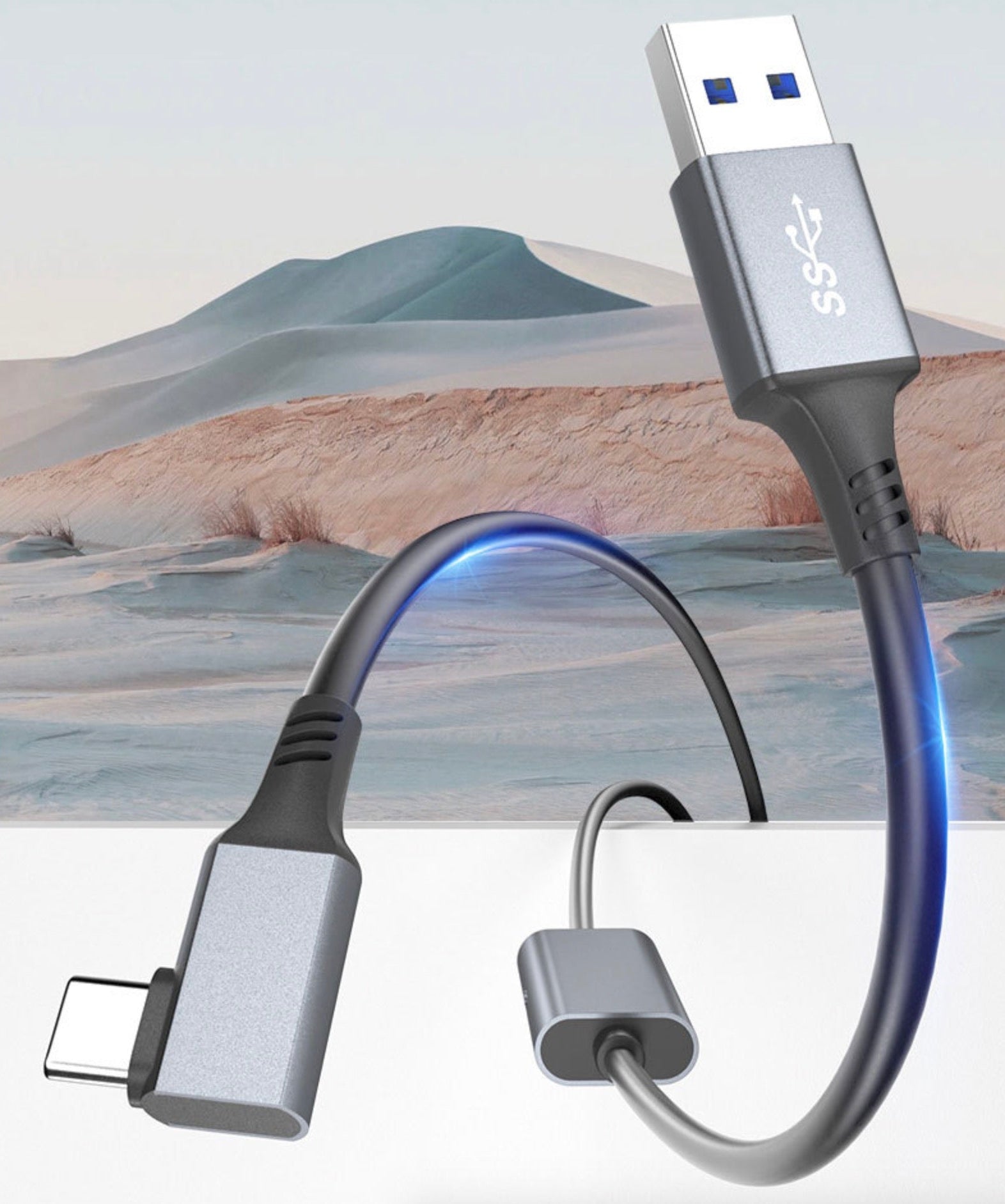 USB 3.0 USB-C VR Link cable demonstrating extended play distance