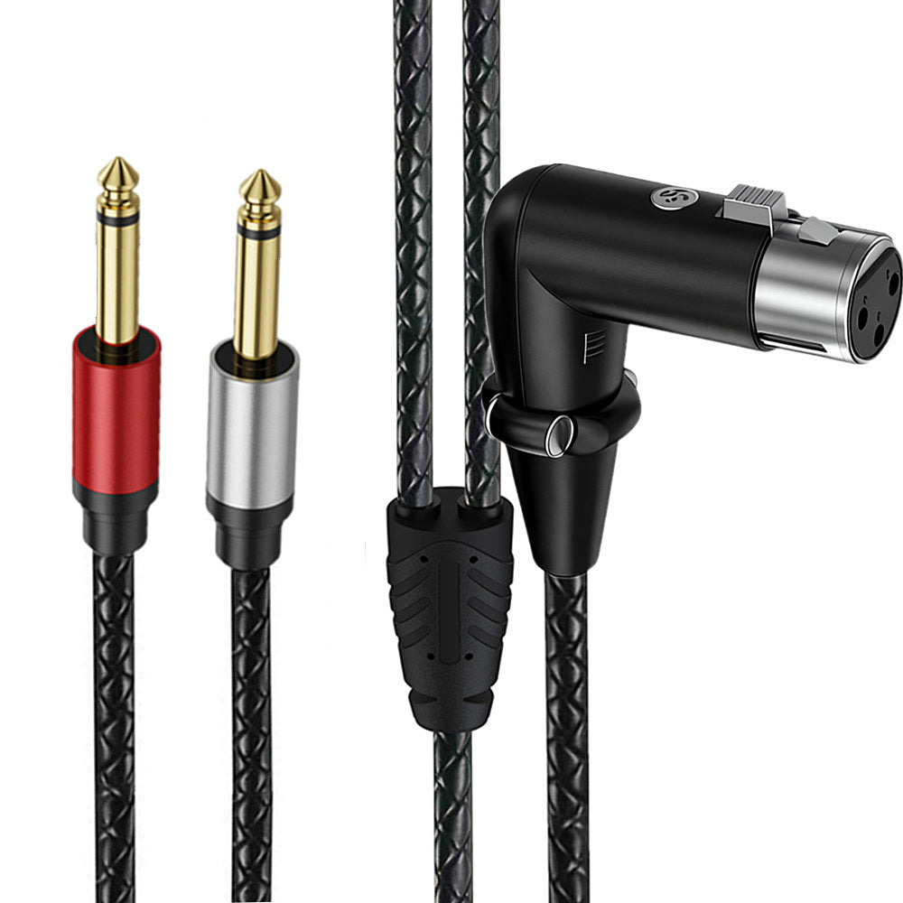 Right-angle 3-pin XLR female to dual straight 6.35mm TS male audio cable
