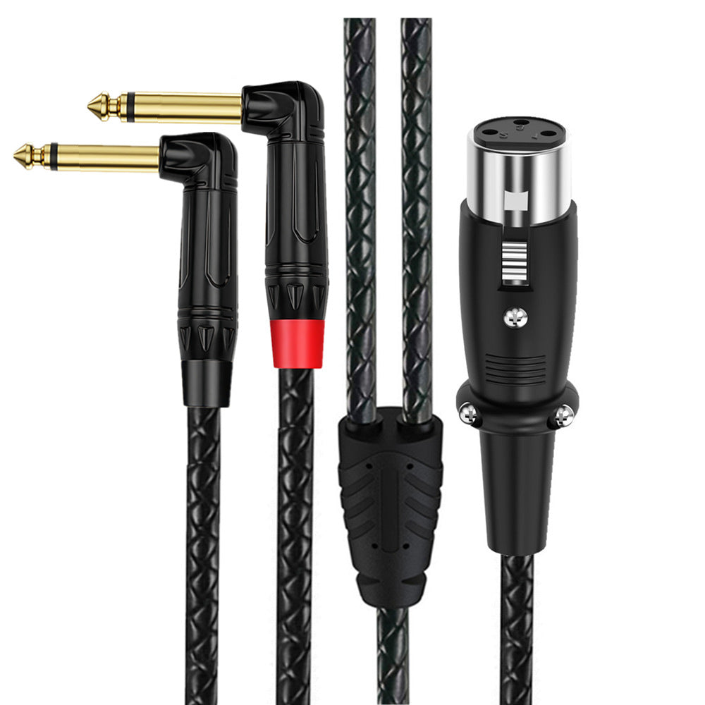 3-pin XLR female to dual right-angle 6.35mm TS male audio cable