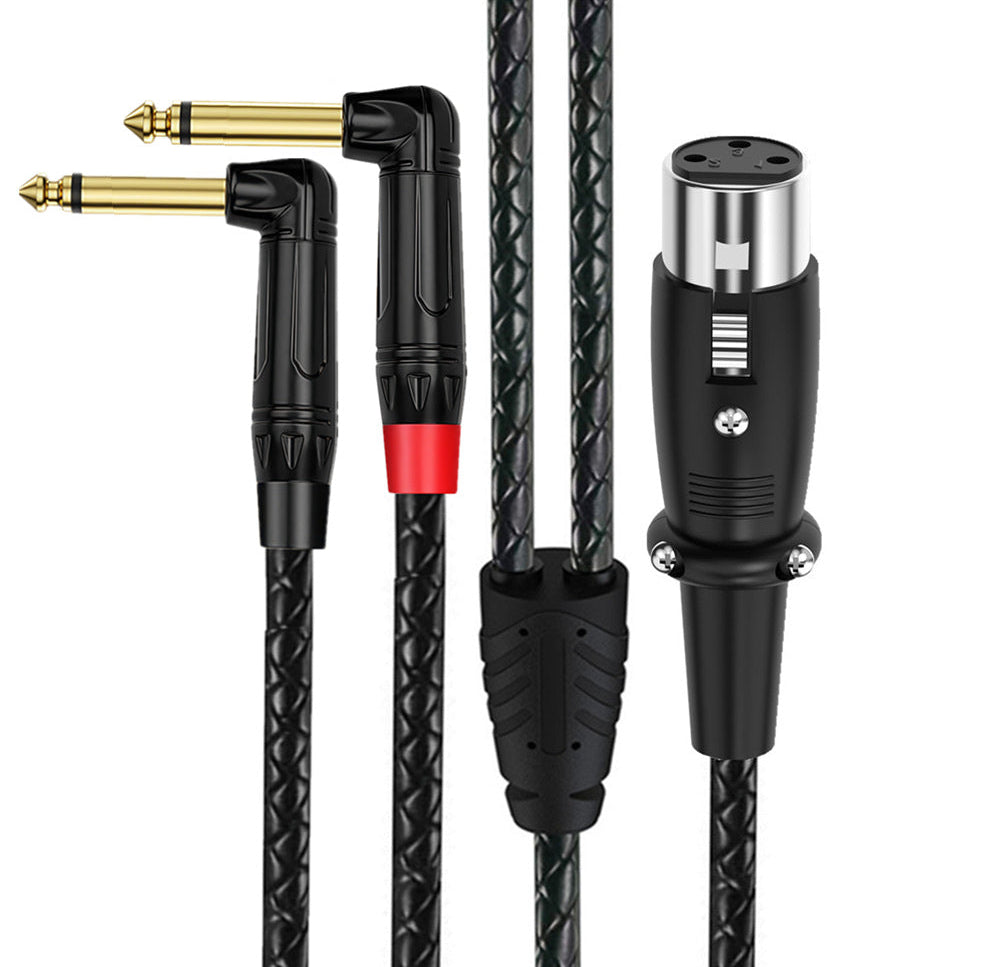 3-pin XLR female to dual right-angle 6.35mm TS male audio cable