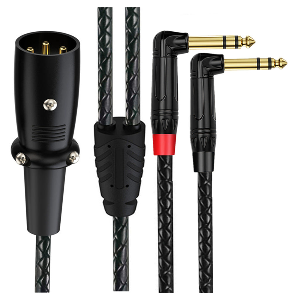 3-pin XLR male to dual right-angle 6.35mm TRS male audio cable