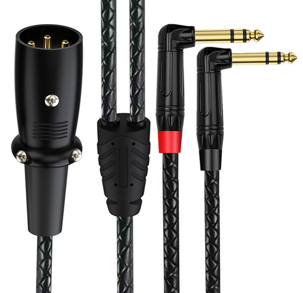 3-pin XLR male to dual right-angle 6.35mm TRS male audio cable