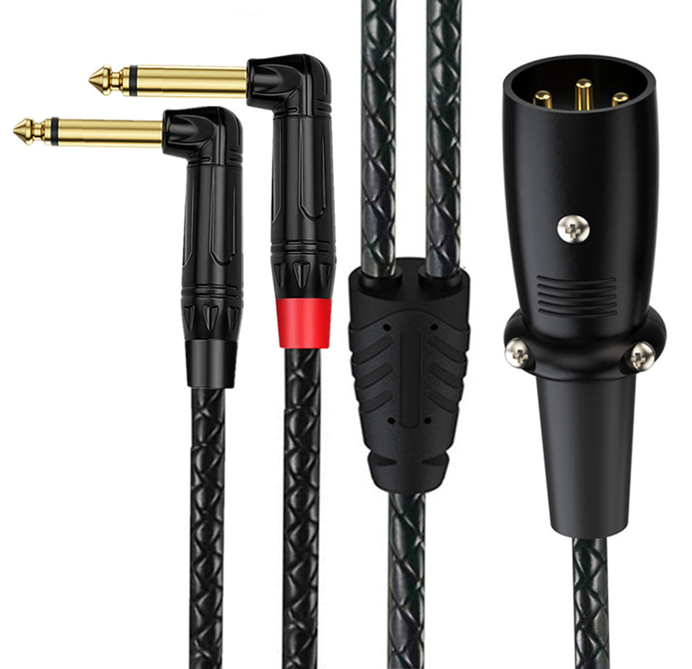 3-pin XLR male to dual right-angle 6.35mm TS mono male audio splitter cable