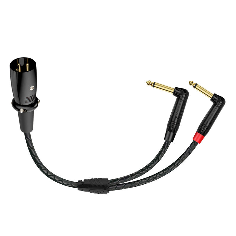 Straight XLR male cable with two right-angle 6.35mm TS mono male plugs
