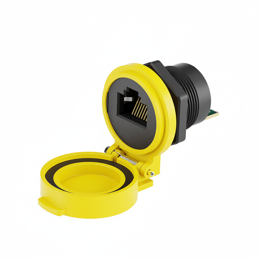 Yellow RJ45 PCB panel mount Ethernet socket