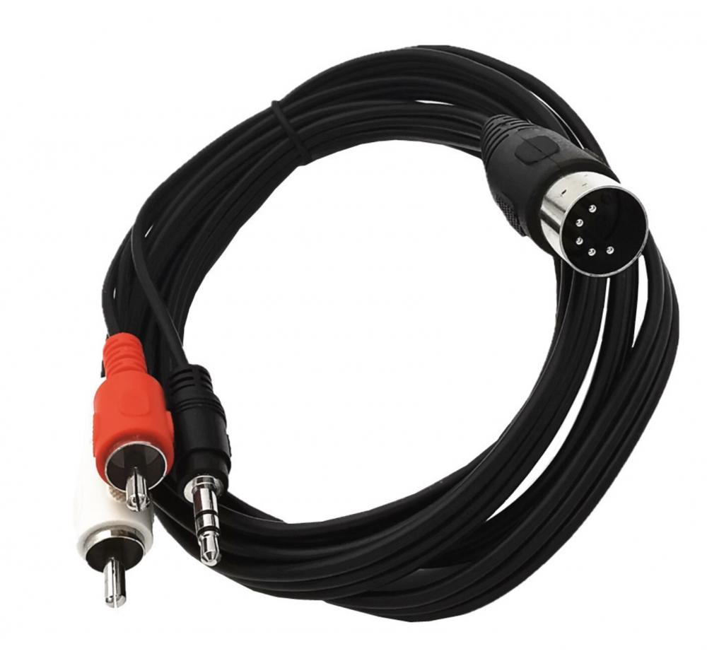 5-Pin Din to Dual RCA Male + 3.5mm Jack 3-Pole Male Audio Cable for European Stereo Systems