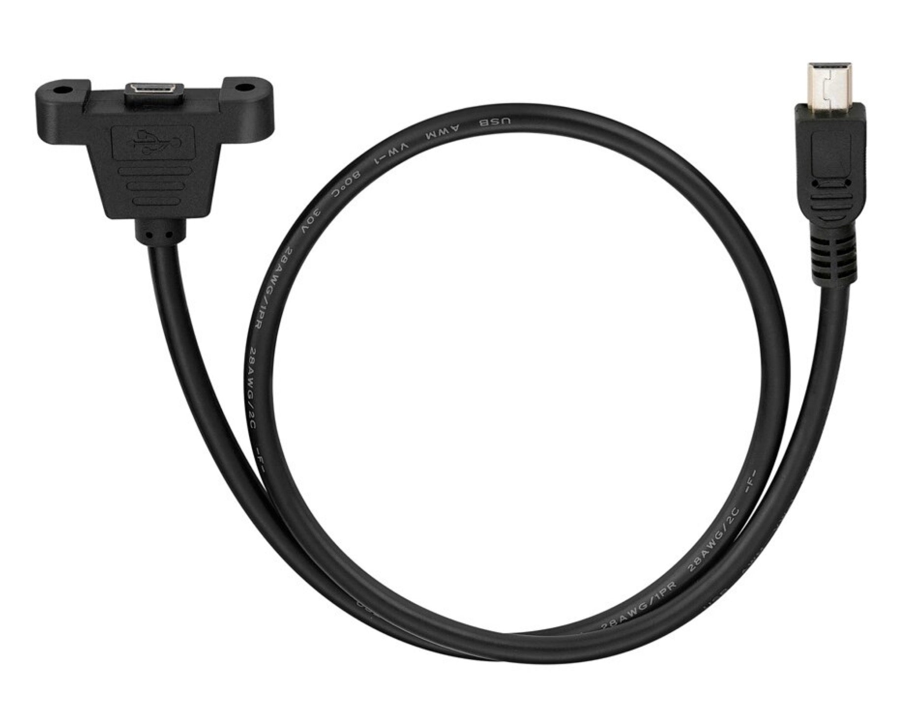 USB Mini-B Panel Mount Extension Cable – Male to Female with Panel Mount (USB 2.0)