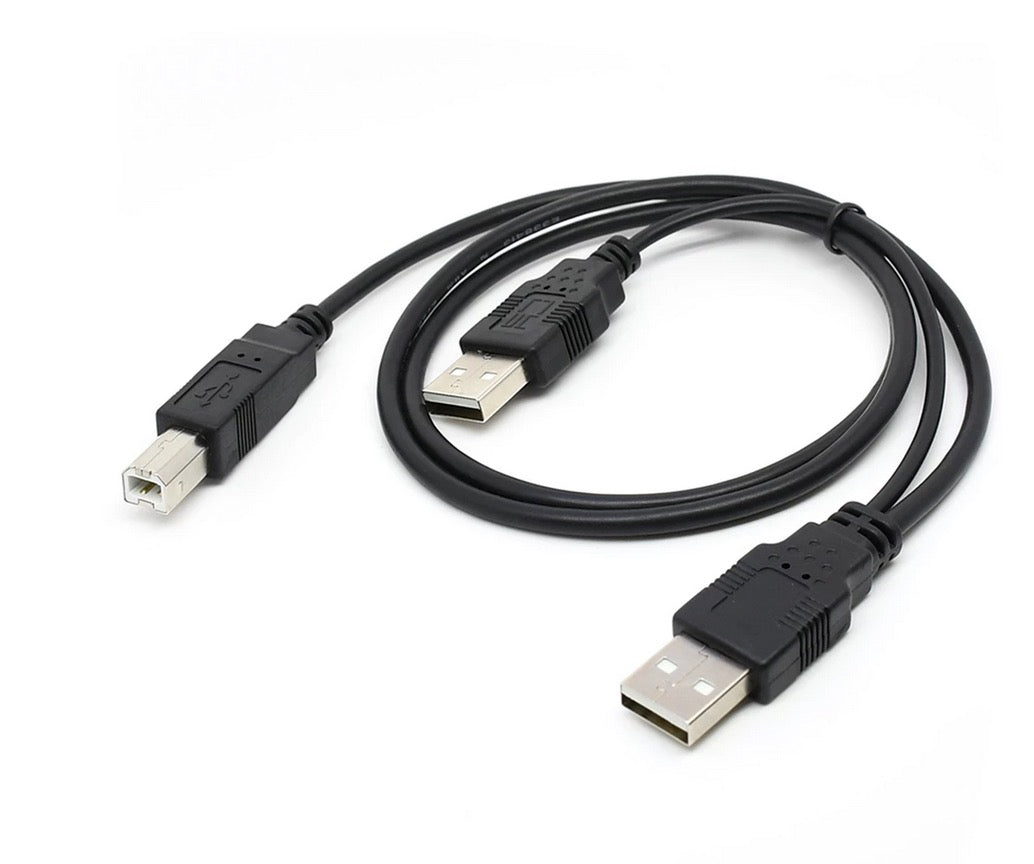 USB-A 2.0 Male to USB-B 2.0 + USB-A 2.0 Power Cord Y Cable 0.8m