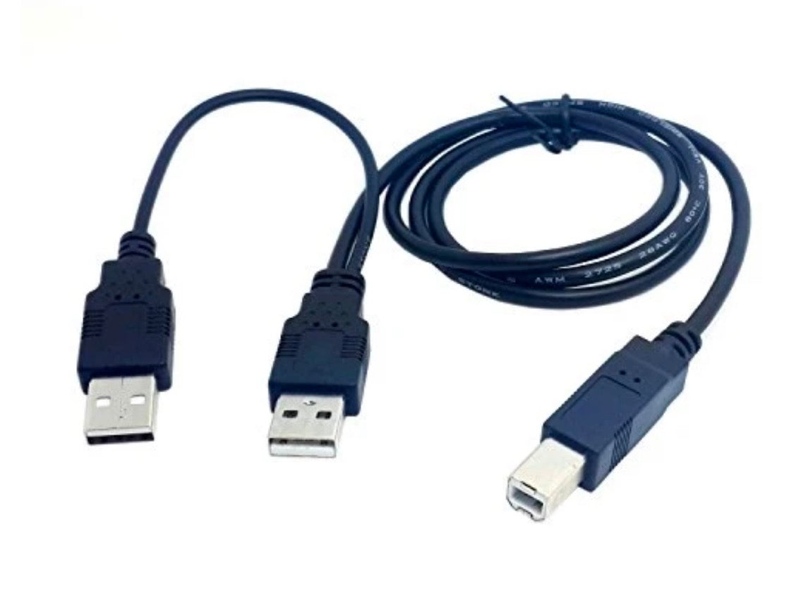 USB-A 2.0 Male to USB-B 2.0 + USB-A 2.0 Power Cord Y Cable 0.8m