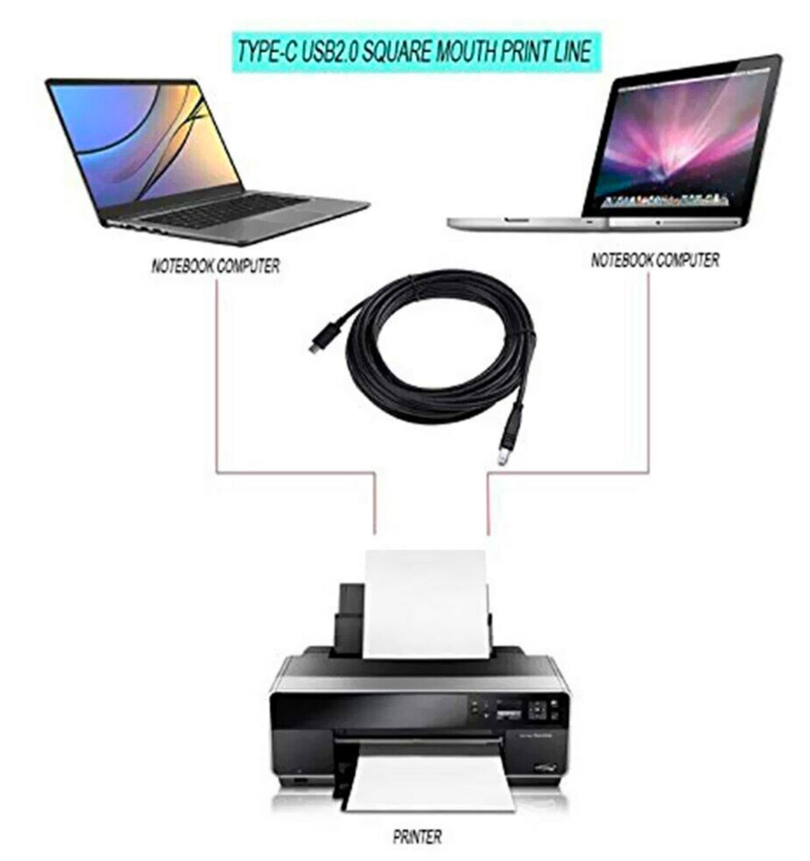 USB 3.1 Type C Male to USB 2.0 B Type Male Printer Scanner Cable