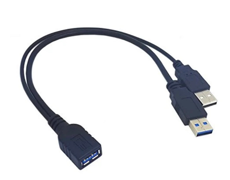 USB-A 3.0 Female to Dual USB-A Male Extra Power Data Y Extension Cable for 2.5" Mobile Hard Disk 0.3m