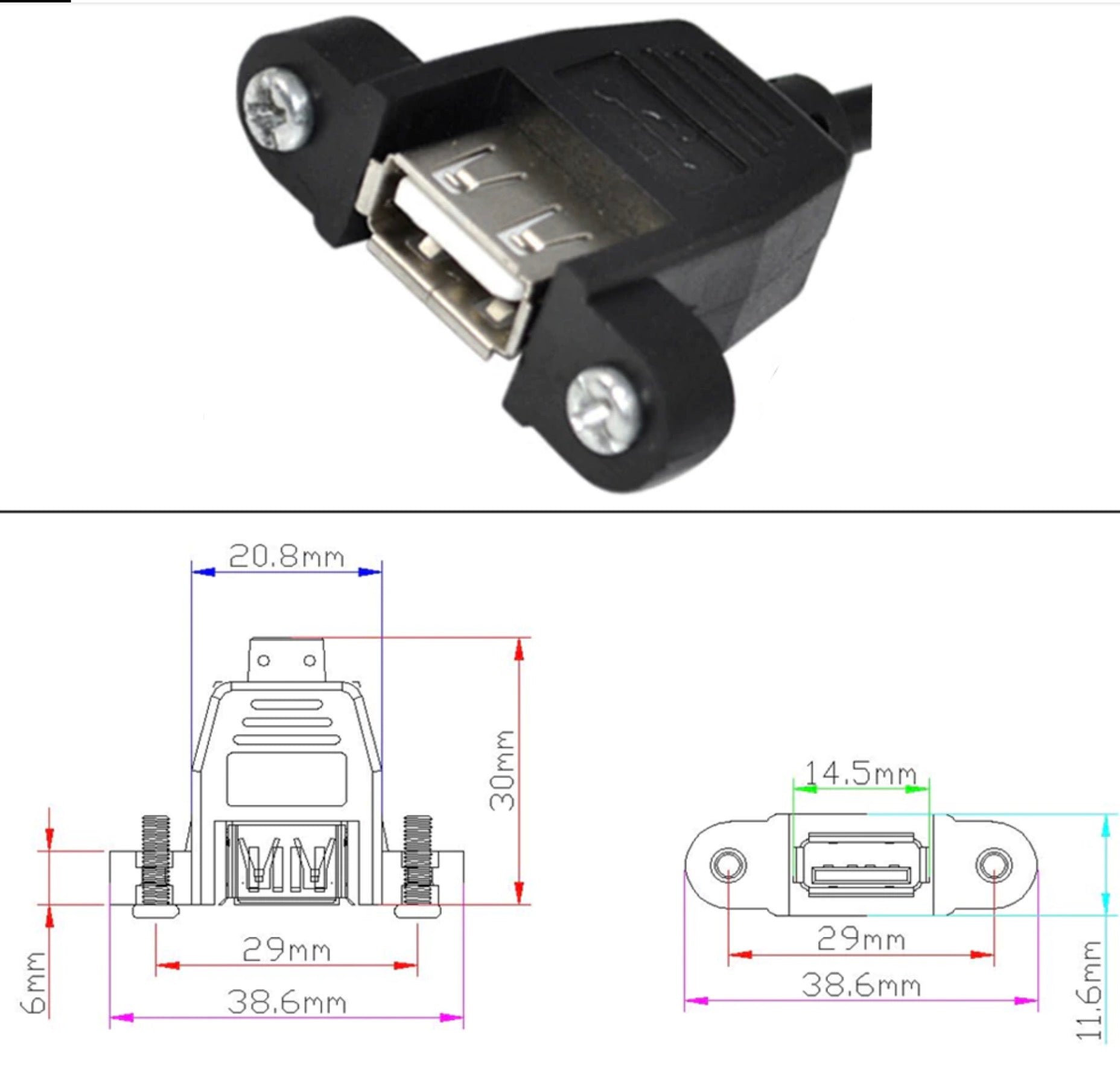 Mini 5Pin Male to USB 2.0 A Female Panel Mount Extension Cable 0.5m