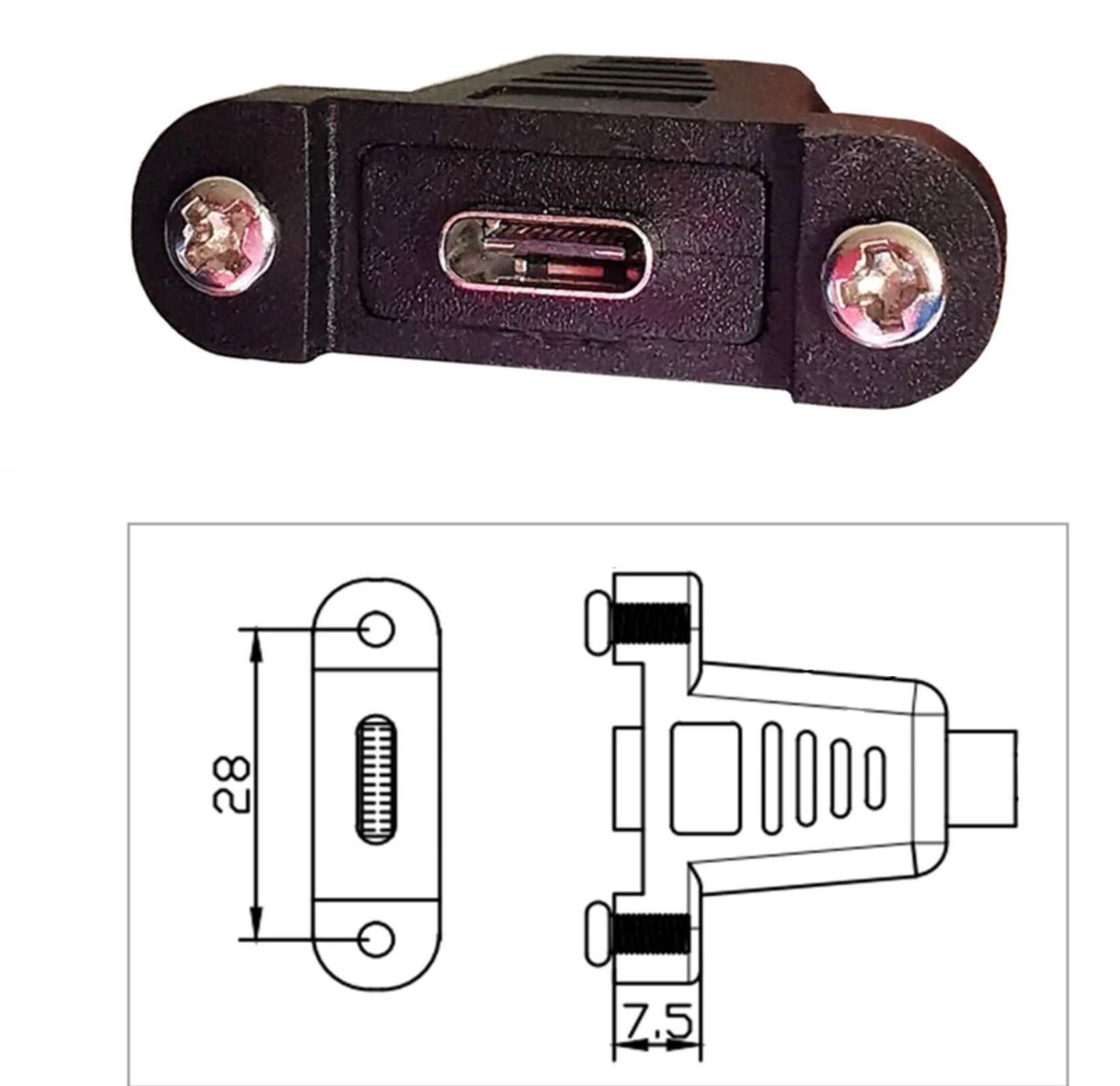 USB C Male to USB C Female Angled Panel Extension Cable 0.3m