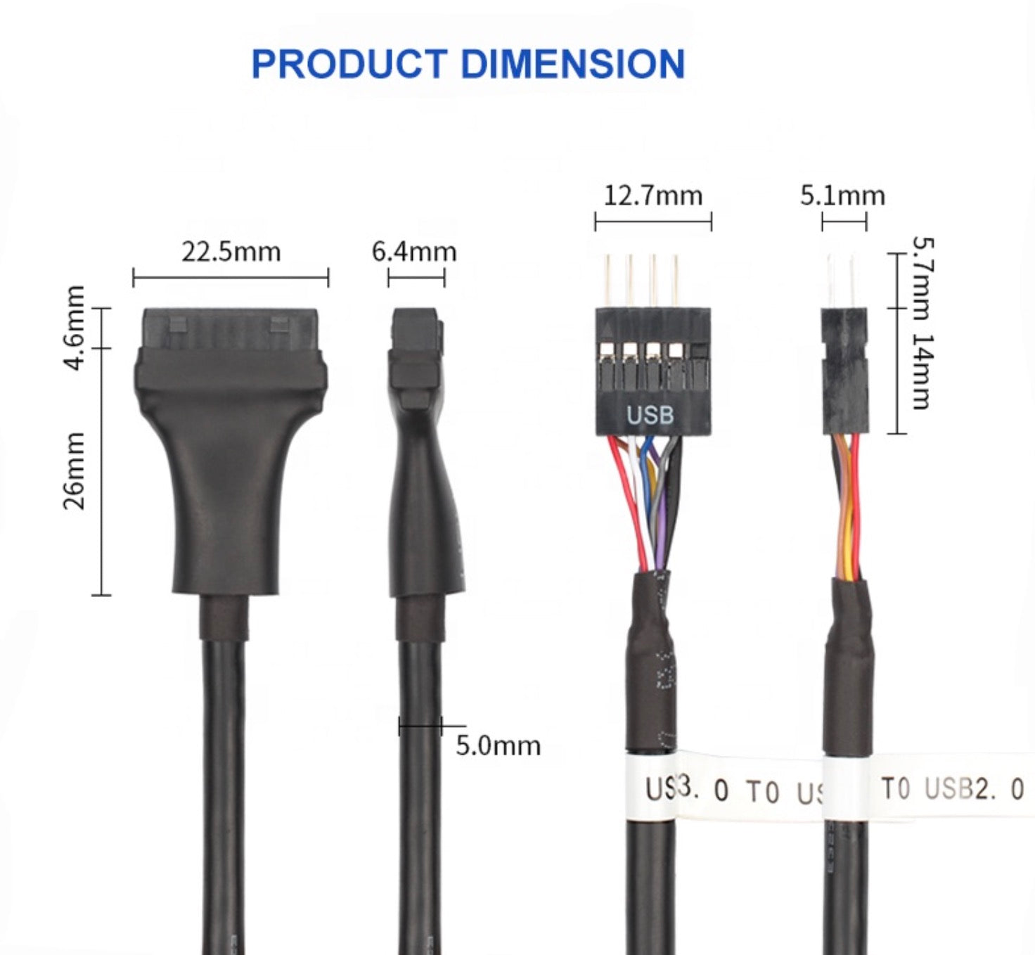 USB 3.0 20 Pin Motherboard Header Female to USB 2.0 8 Pin Male Adapter Cable 0.15m