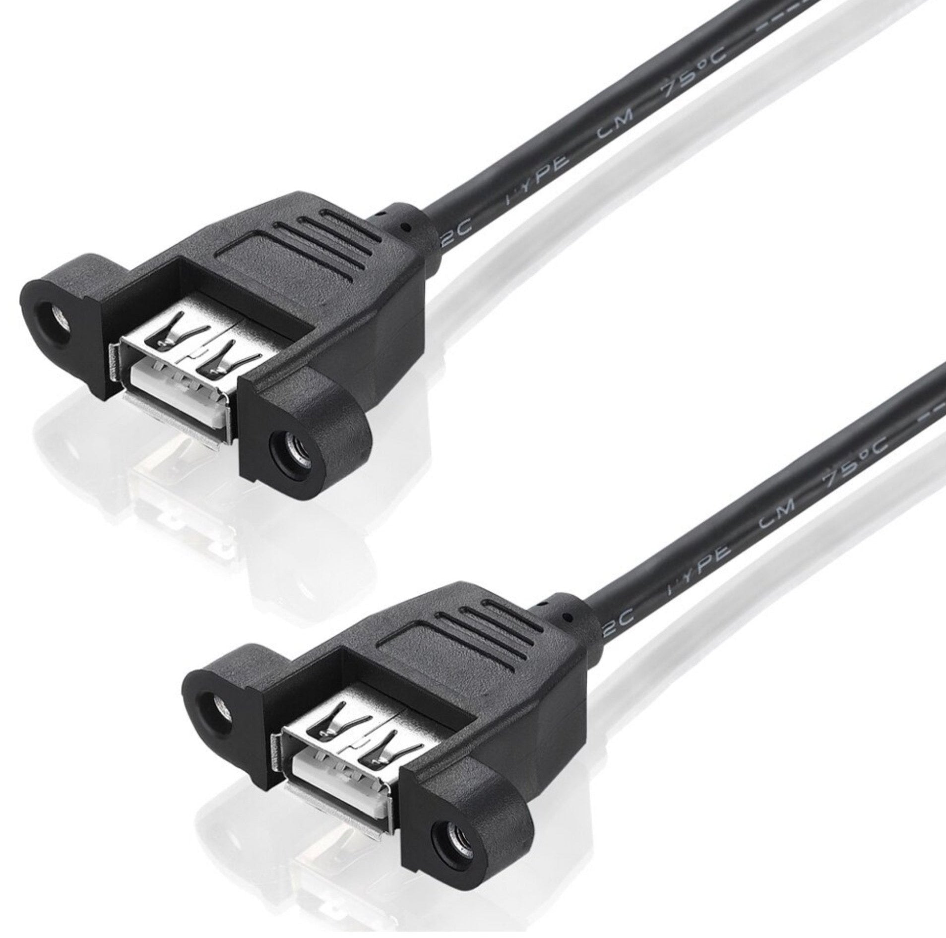 USB 2.0 Type A Female to USB 2.0 A Female Panel Mount Extension Cable
