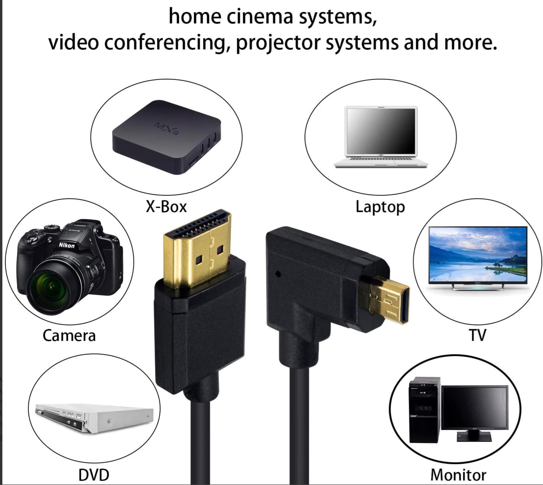 Ultra Slim Micro HDMI Male to Standard HDMI Male Coiled 4K Cable