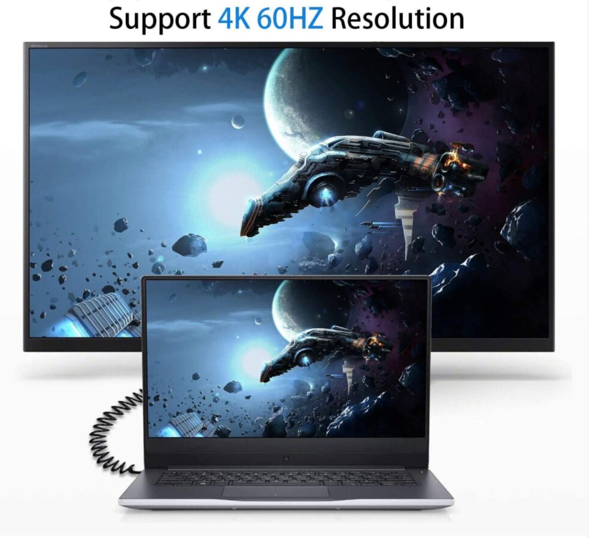 Ultra Slim Mini HDMI Male to Standard HDMI Male Coiled 4K Cable