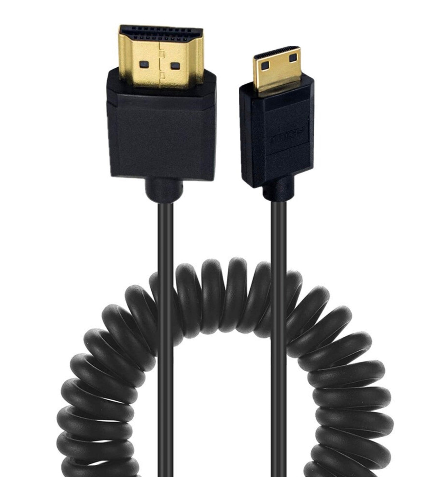 Ultra Slim Mini HDMI Male to Standard HDMI Male Coiled 4K Cable