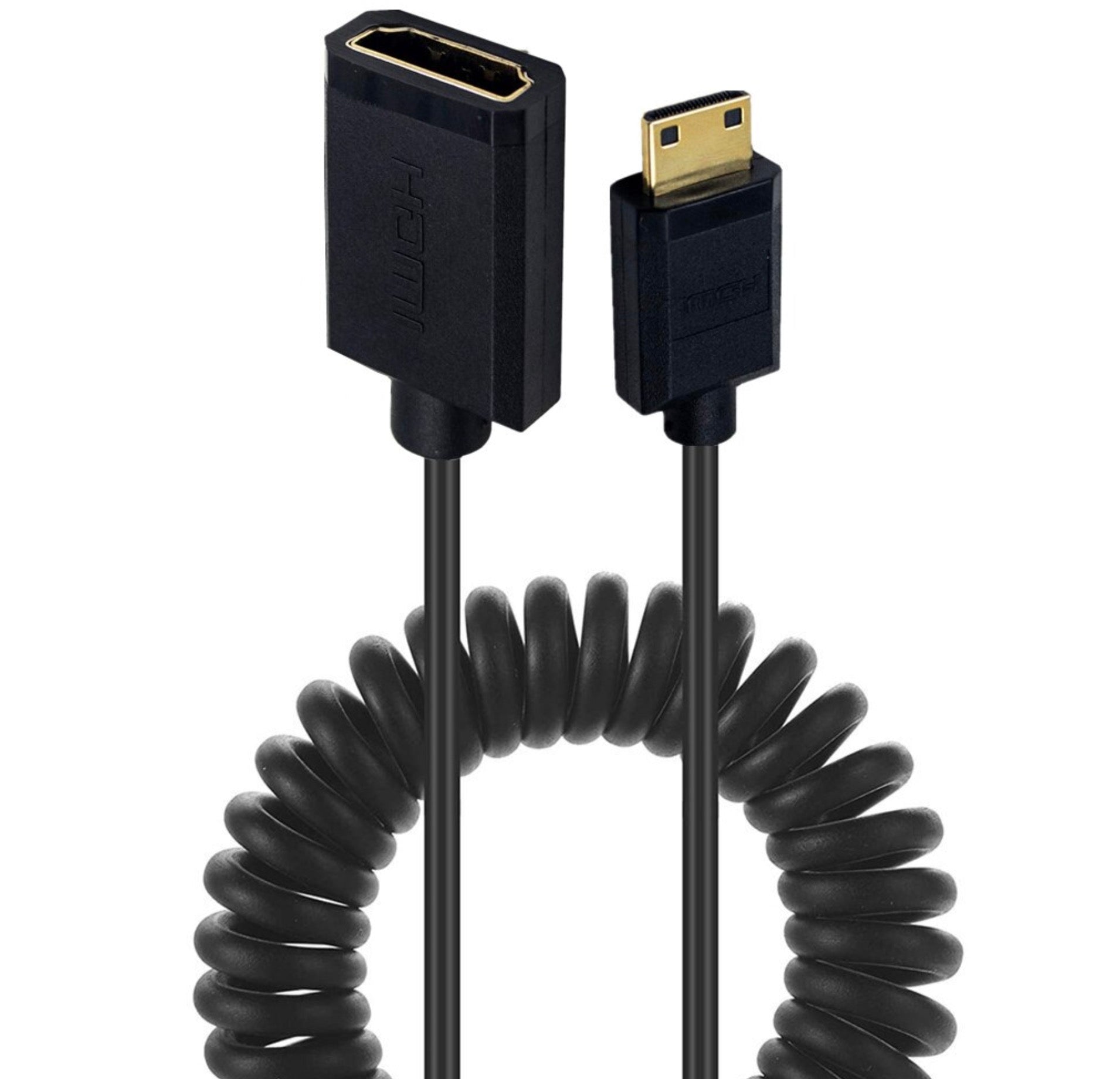 Mini HDMI to HDMI Female Coiled Cable – Ultra Slim, 4K 60Hz Video Adapter