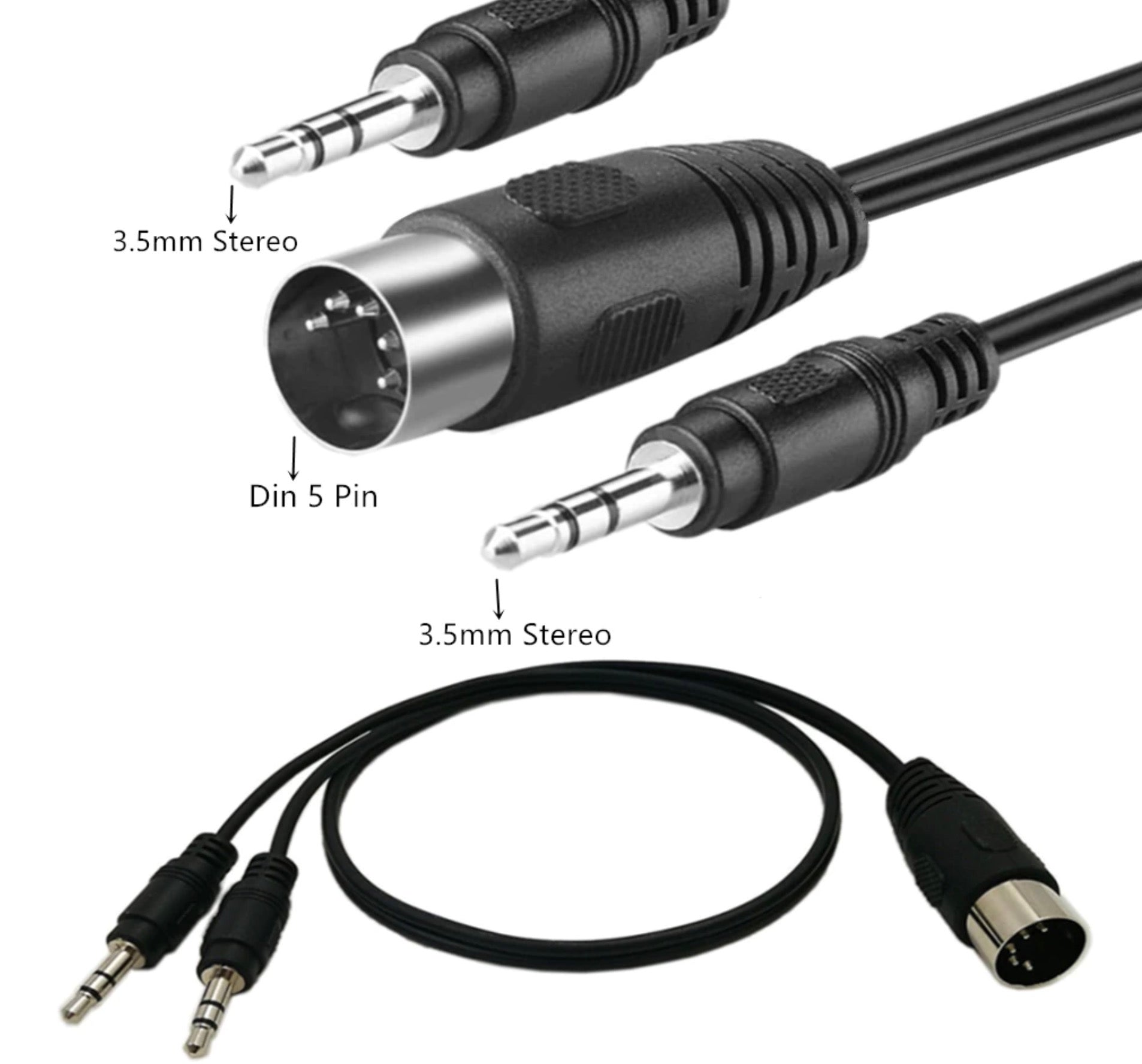 5-Pin Din Plug Male to Dual 3.5mm TRS AUX Headphone Stereo Jack Adapter Input Cable