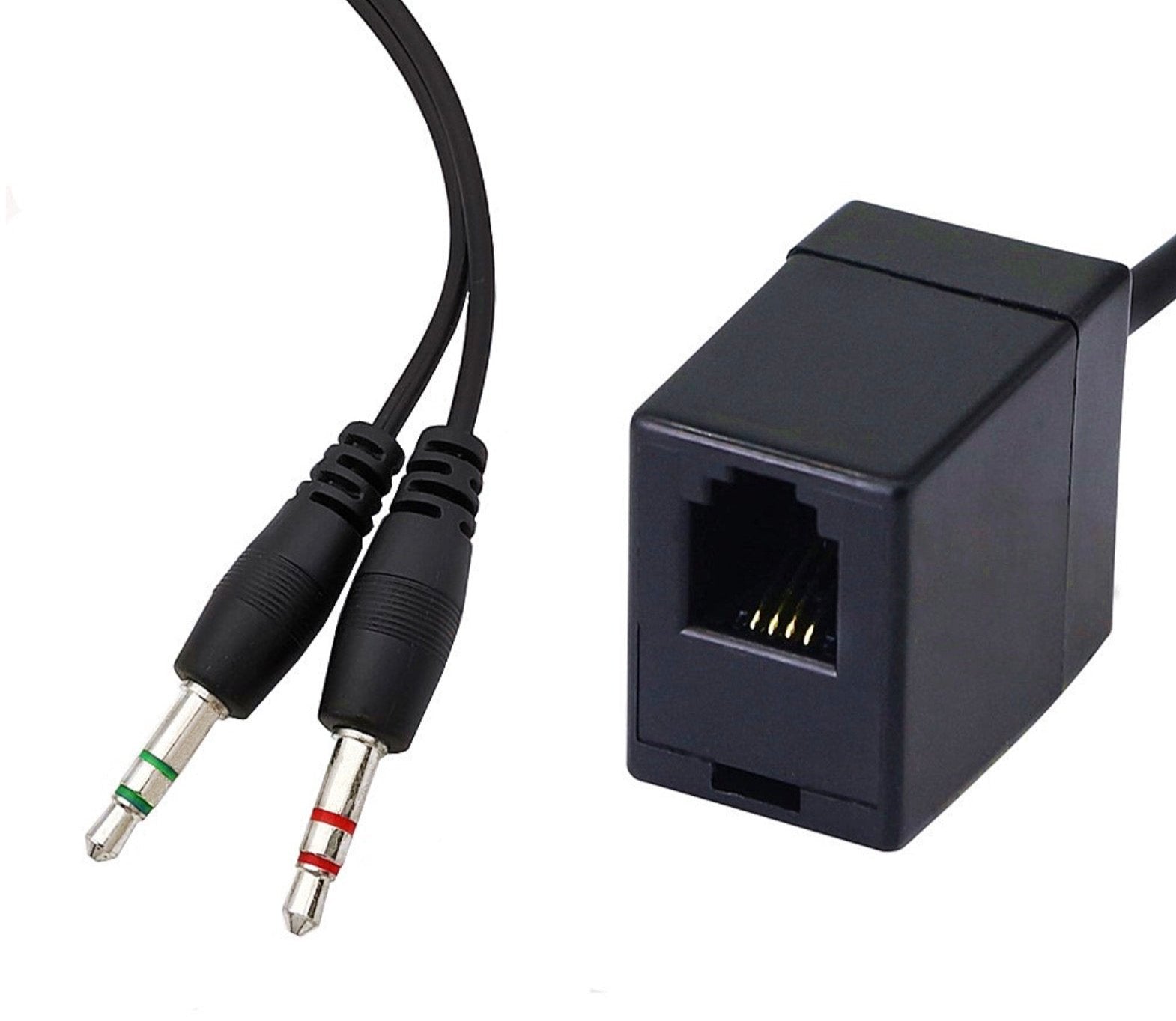 4P4C RJ11 Female to Double 3.5mm Male Y Splitter Cable for VoIP Headsets