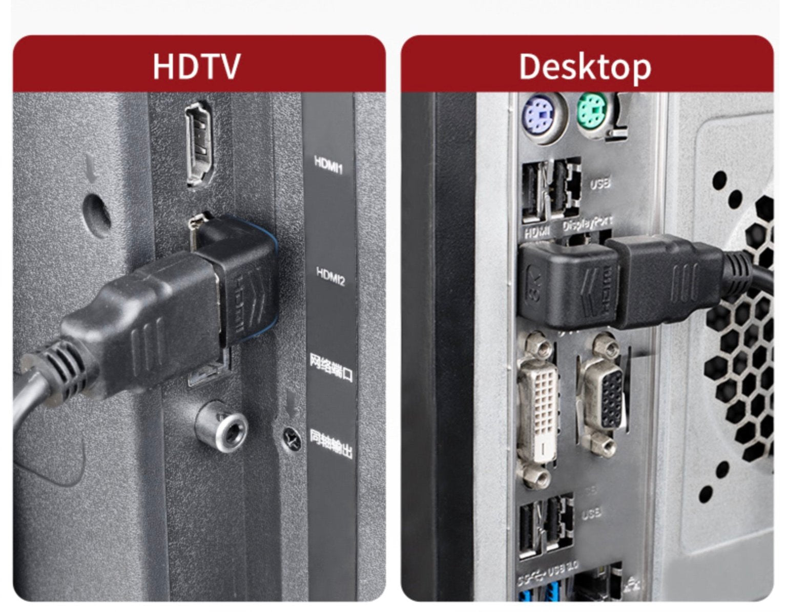 8K HDMI 2.1 Angled Adapter – Male to Female, 8K@60Hz, HDR, Dolby Vision Support