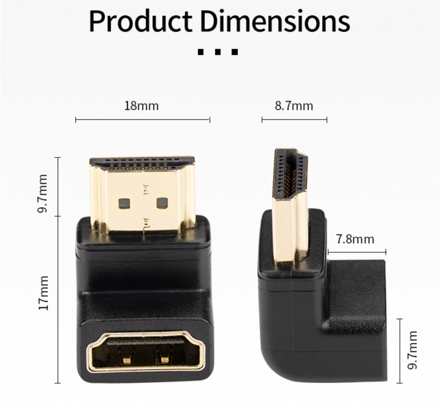 8K HDMI 2.1 Angled Adapter – Male to Female, 8K@60Hz, HDR, Dolby Vision Support