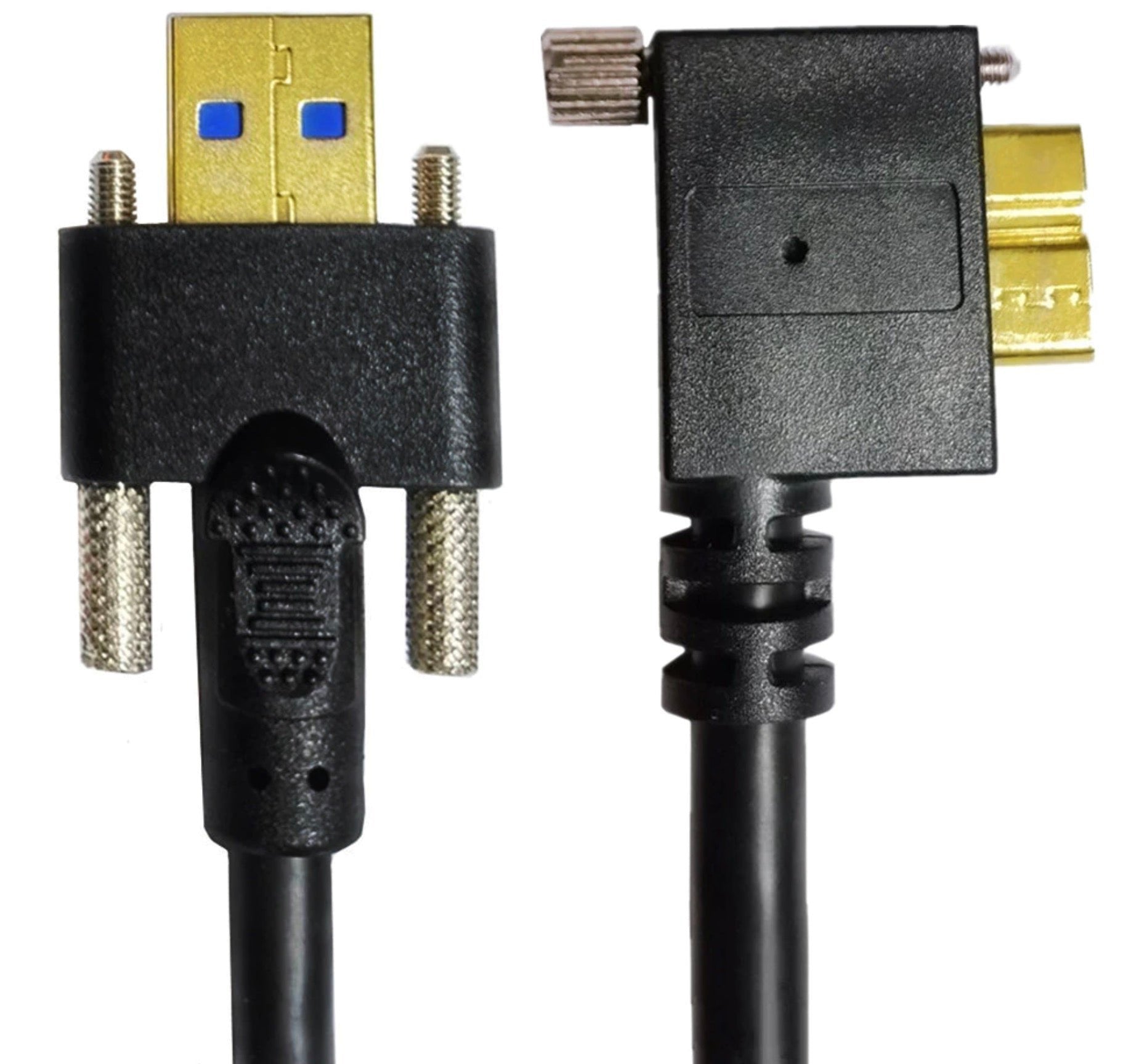 USB 3.0 A Male to Micro B Male Left Angle with Dual M3 Screw Locking Cable
