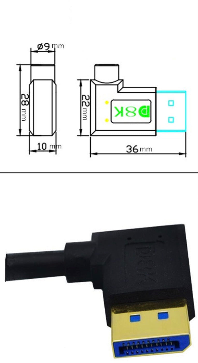 8K DisplayPort 1.4 Straight Male to Right Angled Male 90° Cable (8K@60Hz)