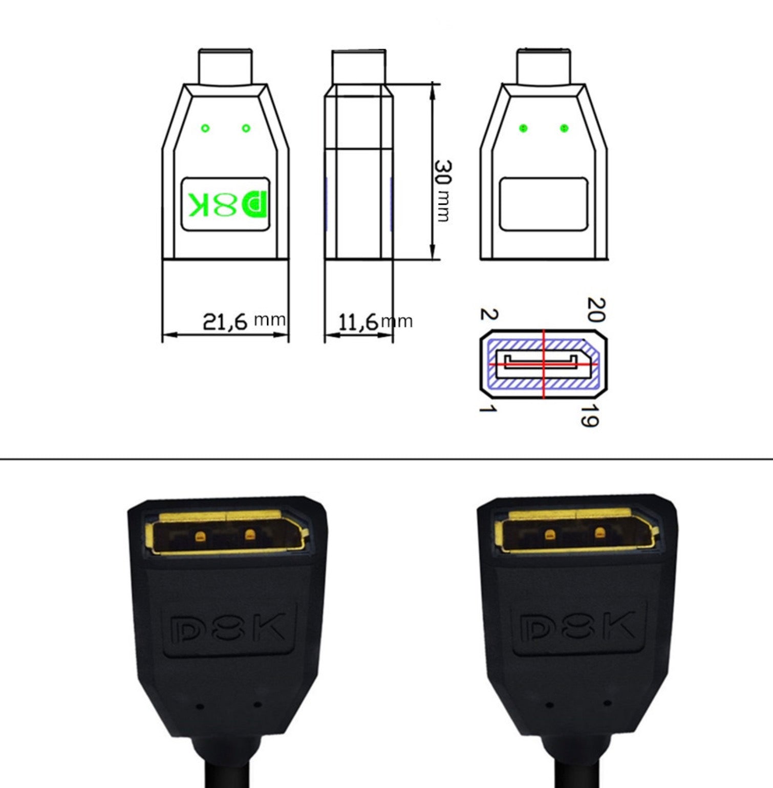 8K DisplayPort 1.4 Male to Female Extension Cable HDR 8K@60Hz / 4K@144Hz