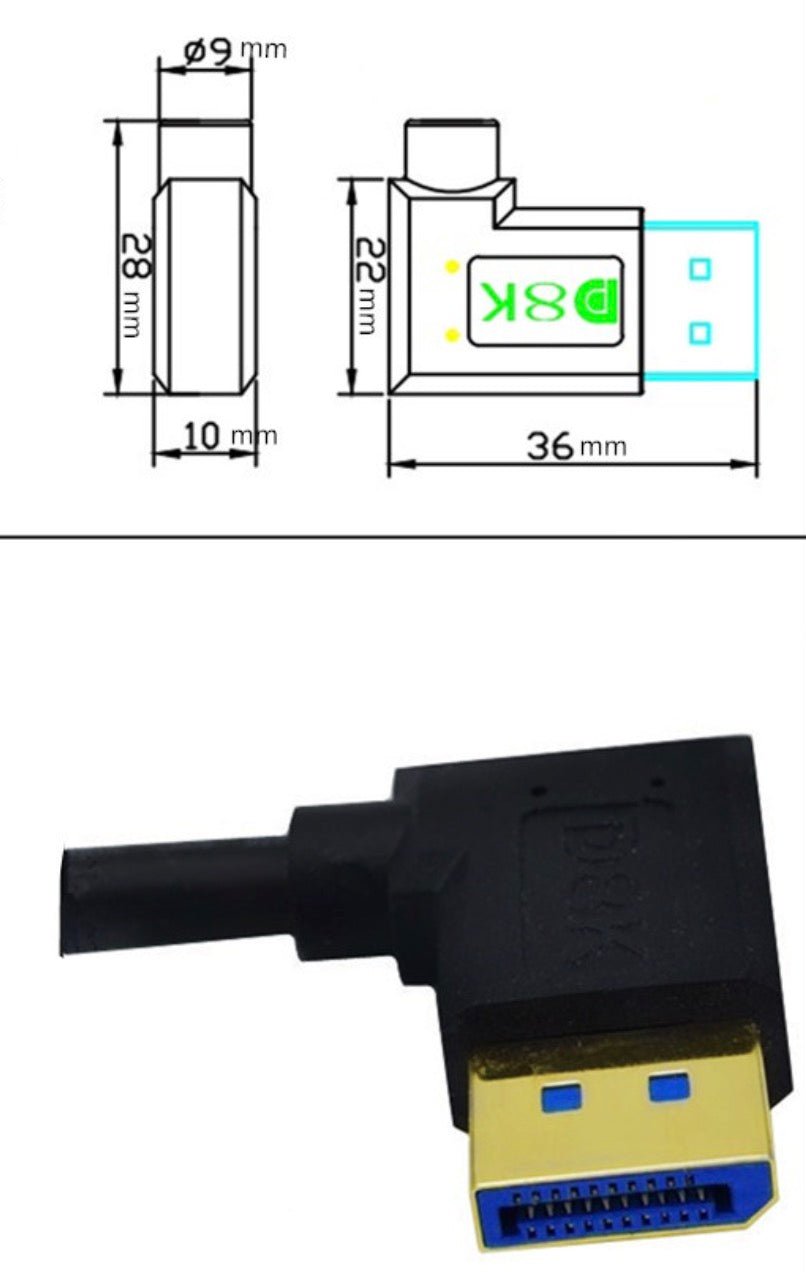 8K DisplayPort 1.4 Right Angled Male to Female Extension Cable HDR 8K@60Hz