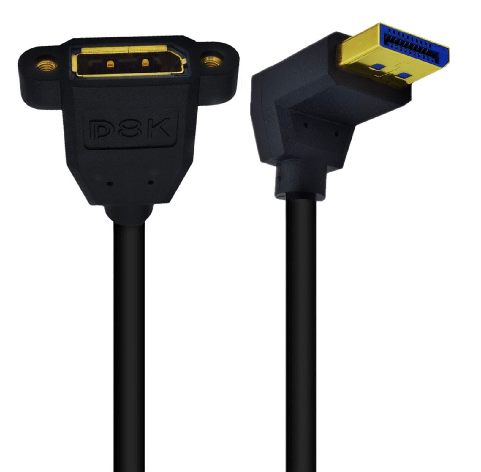 DisplayPort 1.4 8K / 60hz Angled Male to Female Panel Mount Extension Cable