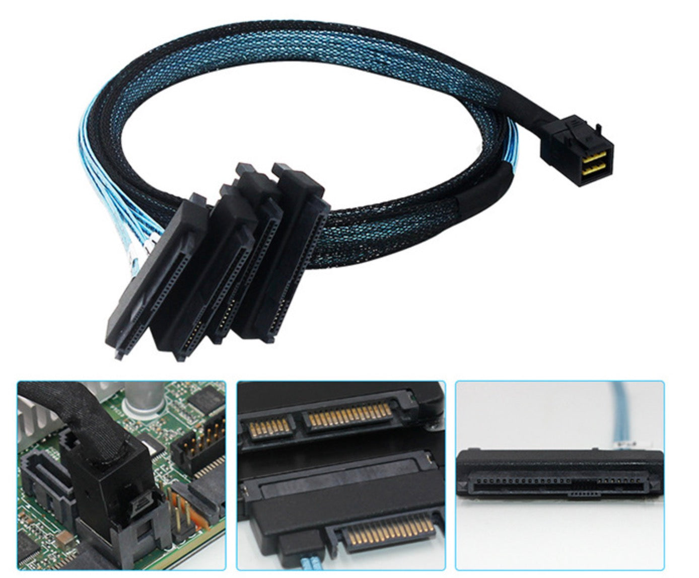 SFF-8643 Internal Mini SAS HD to 4 x 29pin SFF-8482 Connectors with SAS 15pin Power Port Cable