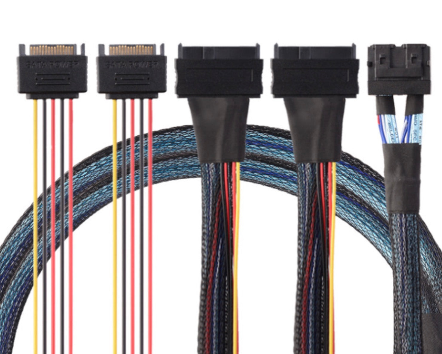 Mini HD SAS 72Pin SFF-8643 8i to U.2 SFF-8639 x 2 Power 15Pin Cable 0.8m