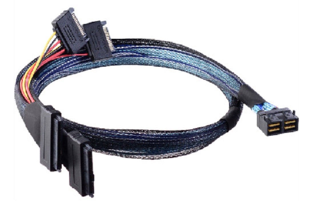 Mini HD SAS 72Pin SFF-8643 8i to U.2 SFF-8639 x 2 Power 15Pin Cable 0.8m