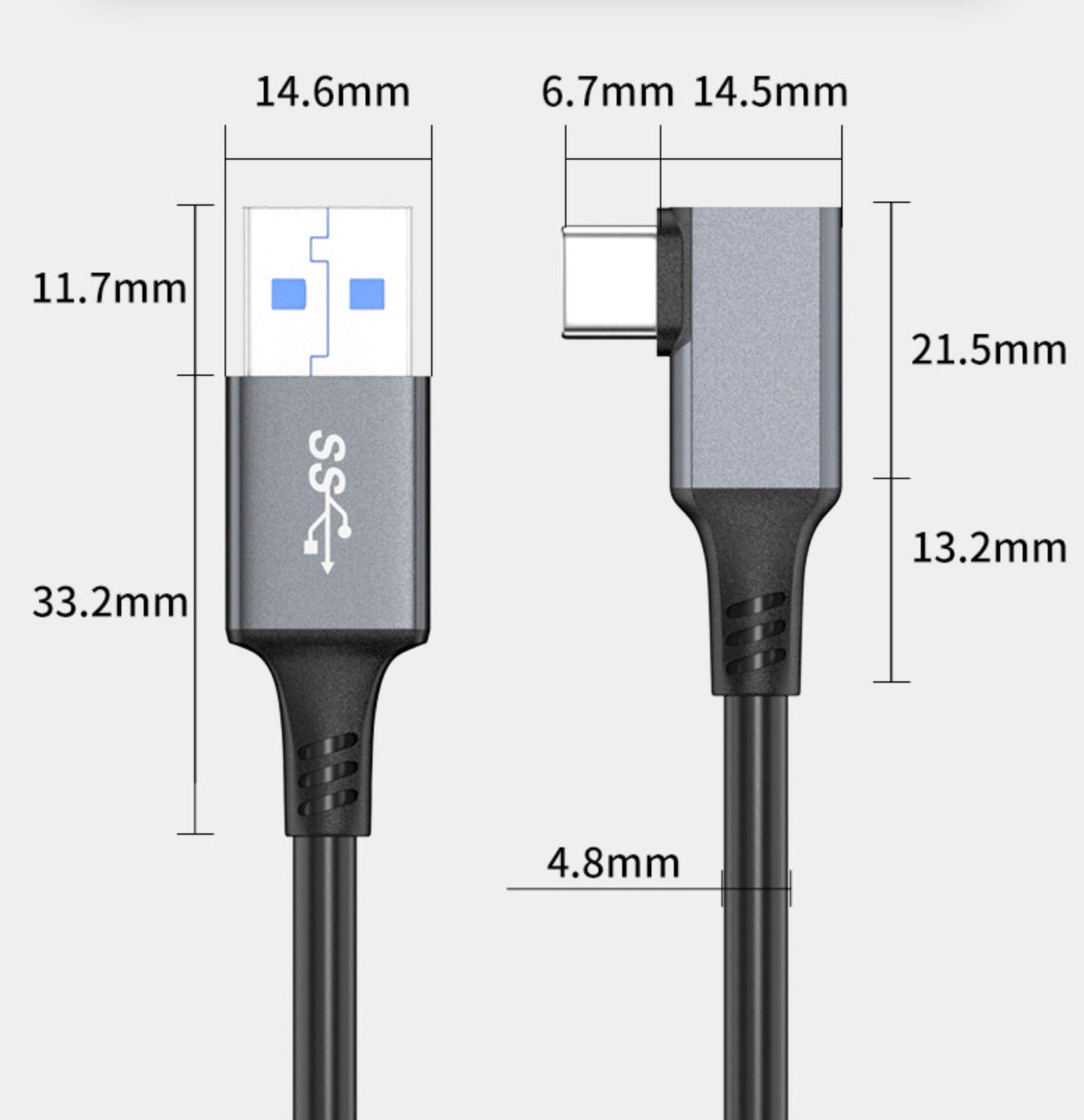 USB-C to USB 3.0 A Male 3A 5Gbps Data Charge Cable For Oculus Quest 2 VR Link 6m / 7m