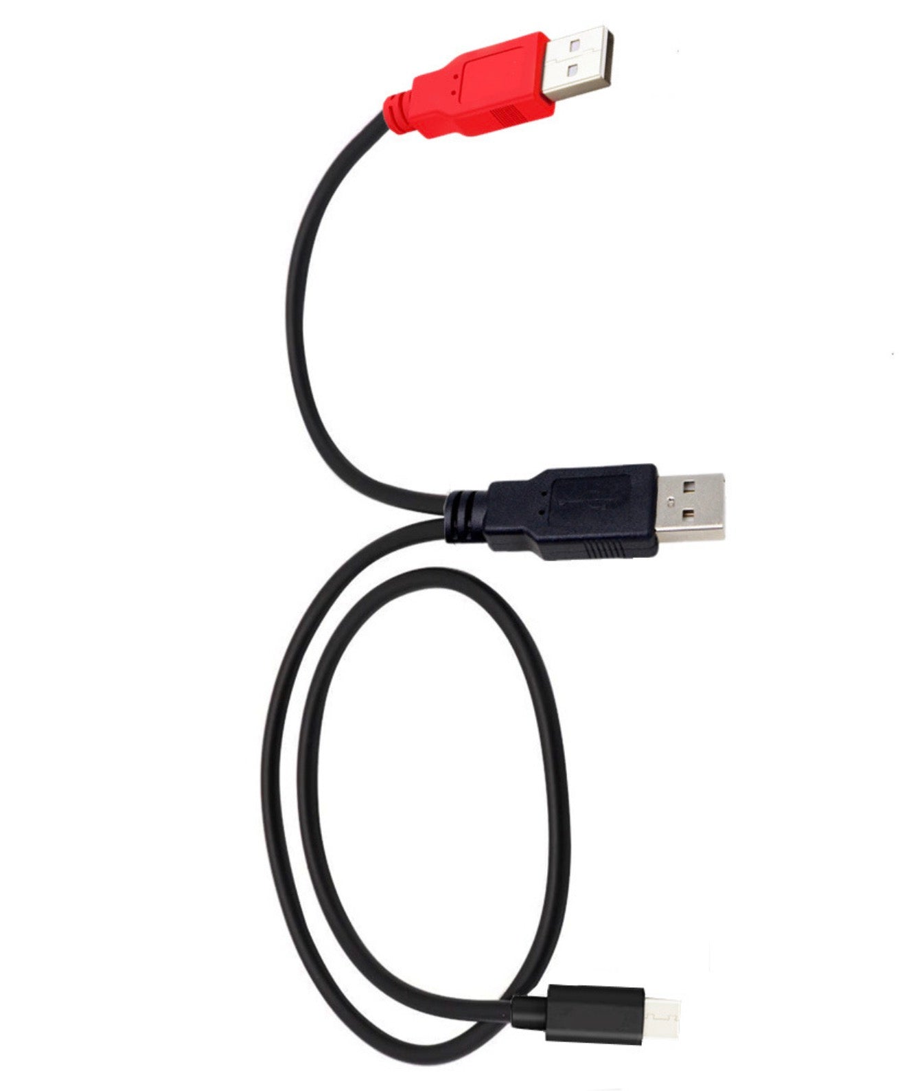 USB 2.0 A Male to USB 2.0 & USB C Male Dual Power Data Y Cable