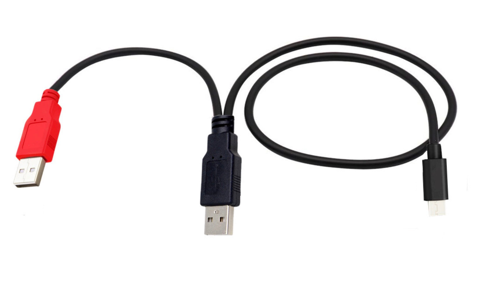 USB 2.0 A Male to USB 2.0 & USB C Male Dual Power Data Y Cable