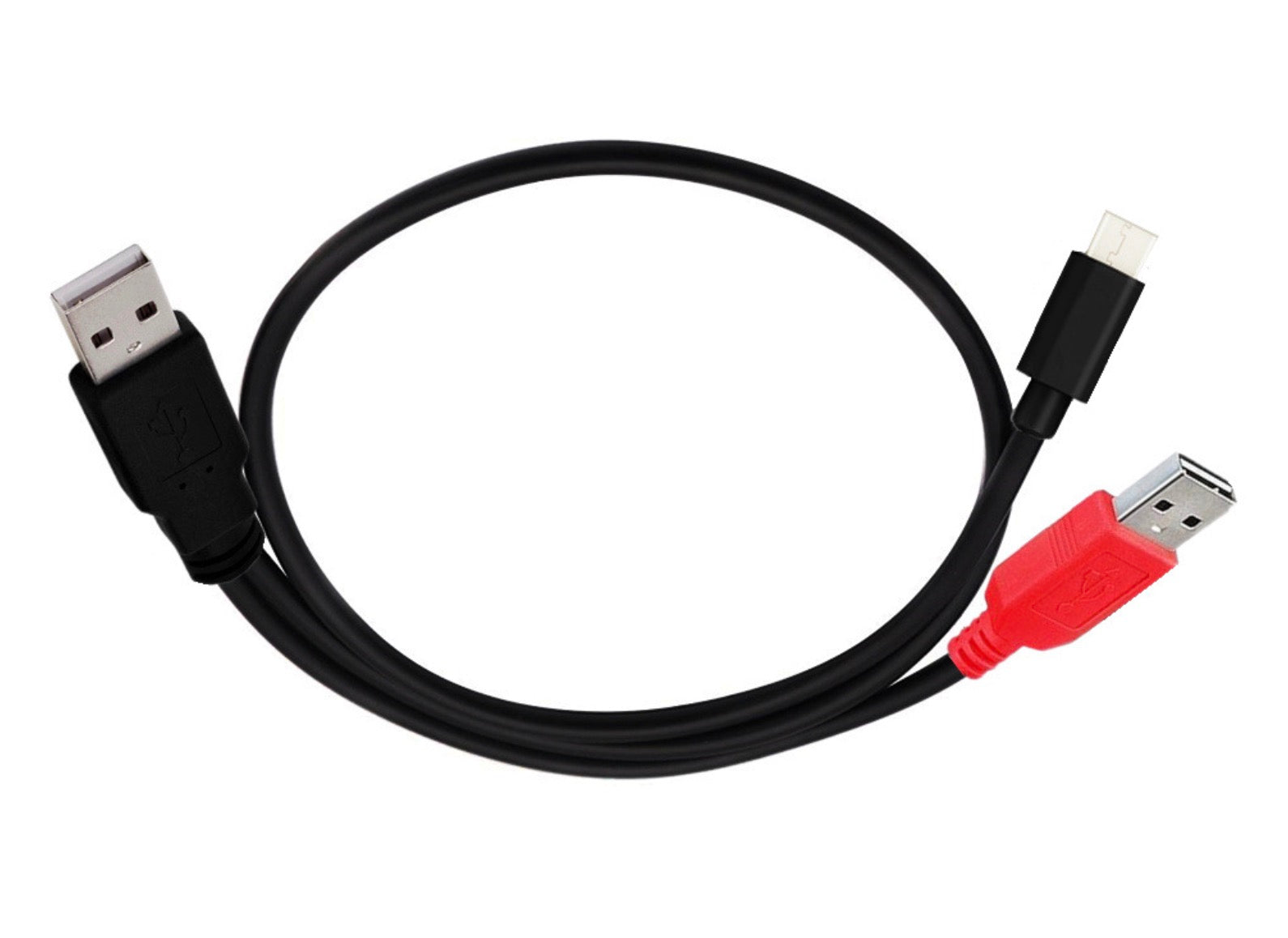 USB 2.0 A Male to USB 2.0 & USB C Male Dual Power Data Y Cable