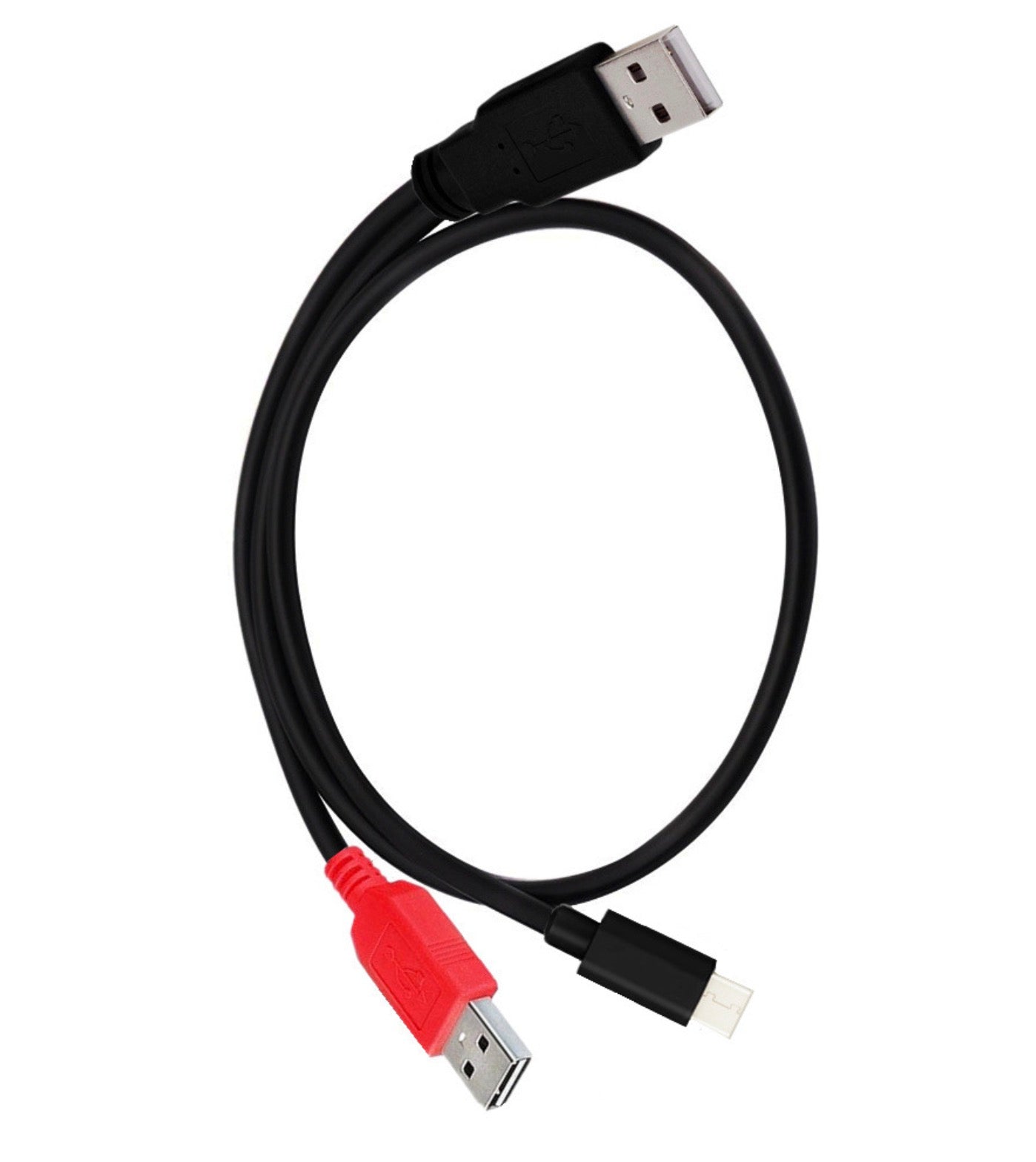 USB 2.0 A Male to USB 2.0 & USB C Male Dual Power Data Y Cable