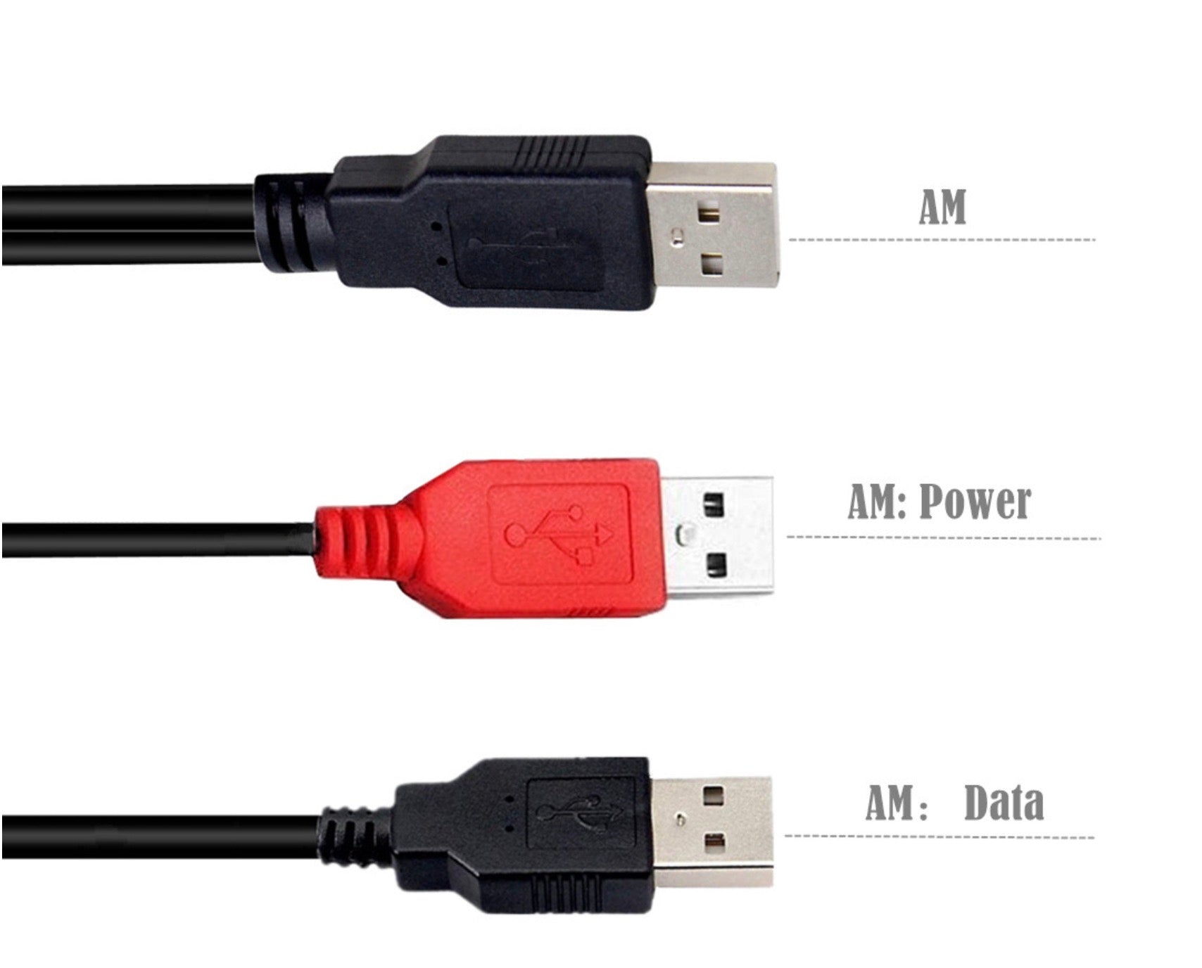 USB 2.0 A Male to Dual USB 2.0 A Male Y Splitter Cable with Extra Power Connector 0.8m