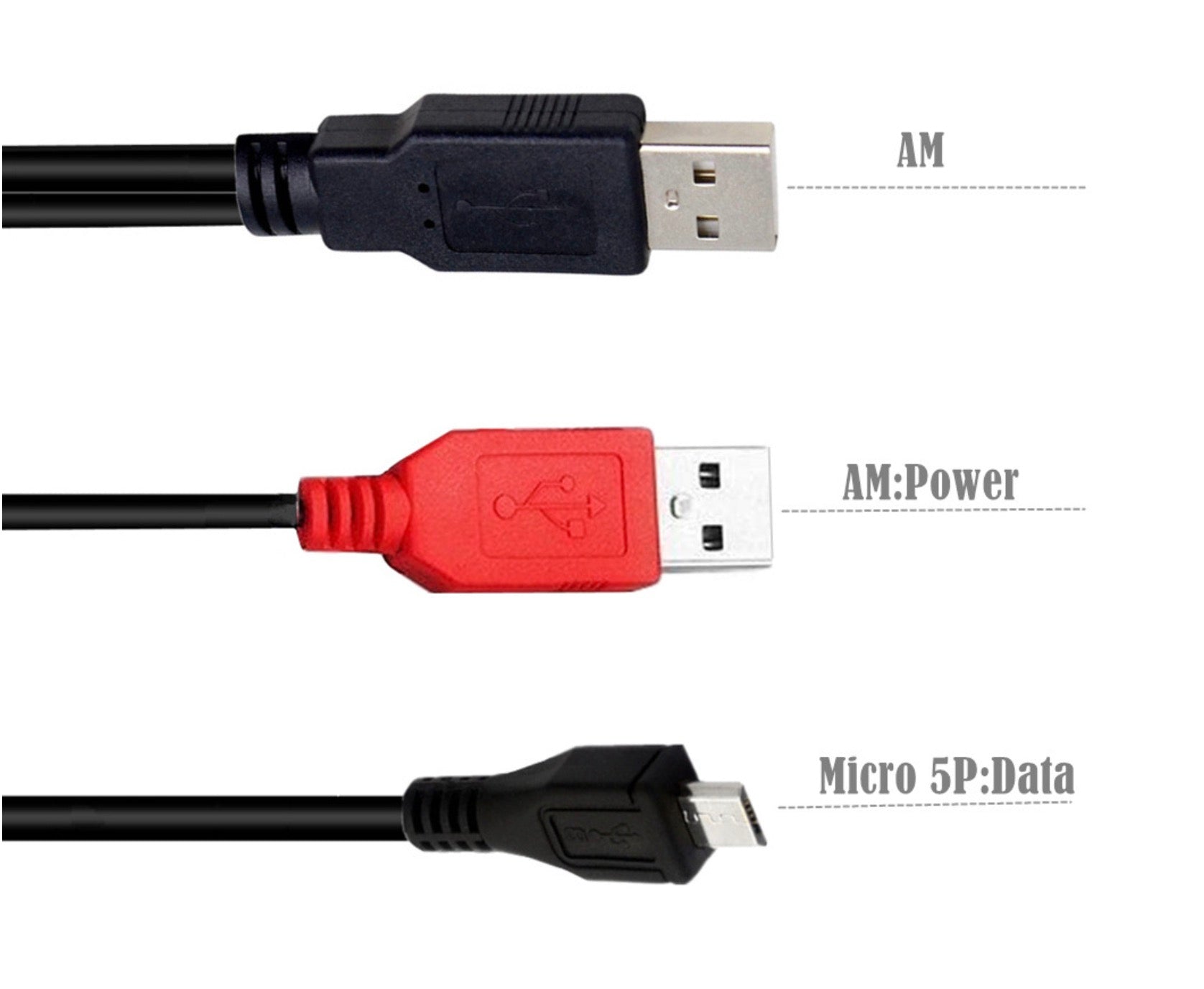 Micro B Male to Dual USB 2.0 A Male Y Splitter Cable For External Hard Drive 0.8m