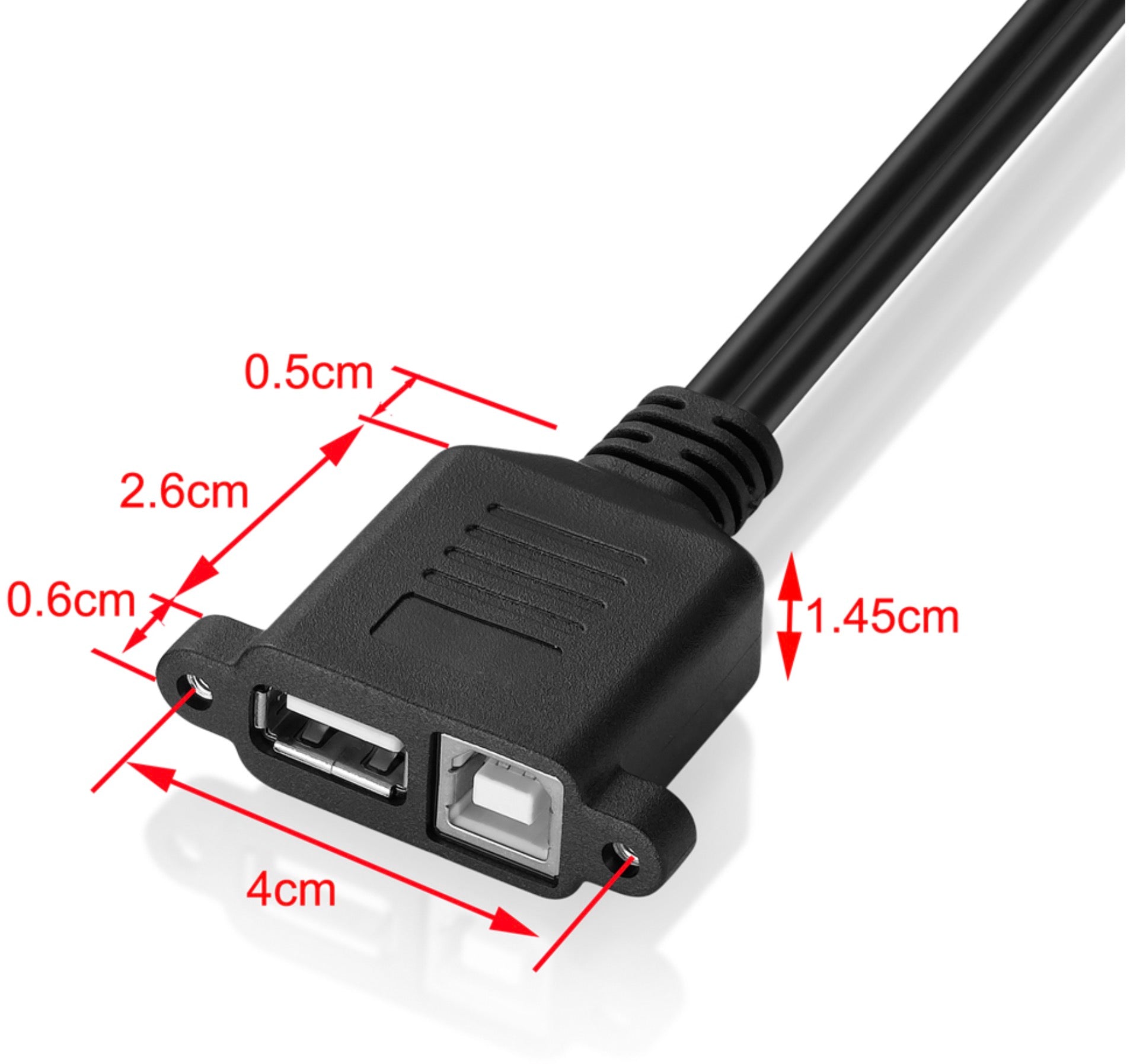 USB 2.0 A + B Male to Female Dual Panel Mount Extension Cable 1m