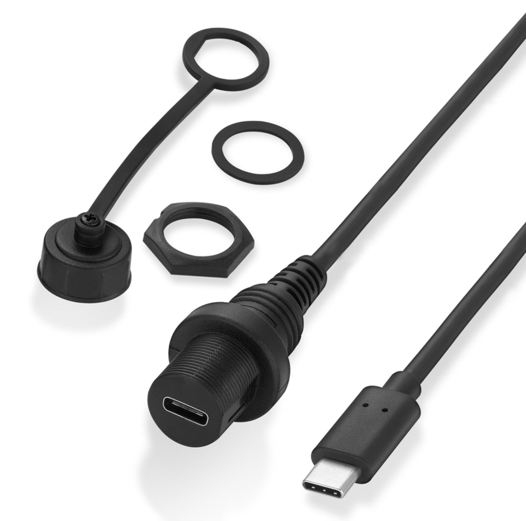 USB-C Male to Female Dashboard Flush Panel Mount Extension Cable For Car Truck Boat Motorcycle 0.3m