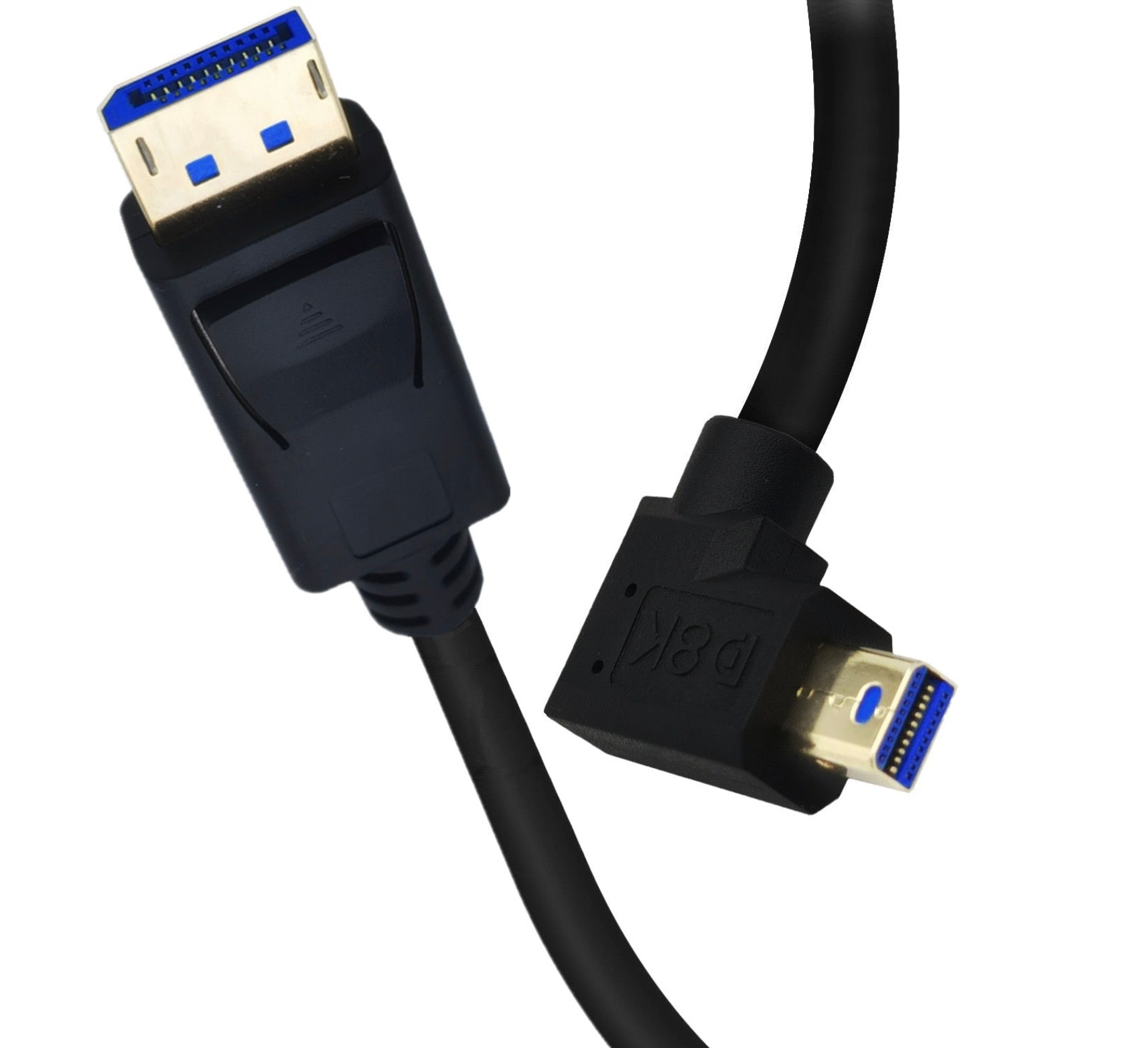 Short DisplayPort 1.4 angled cable for monitors laptops