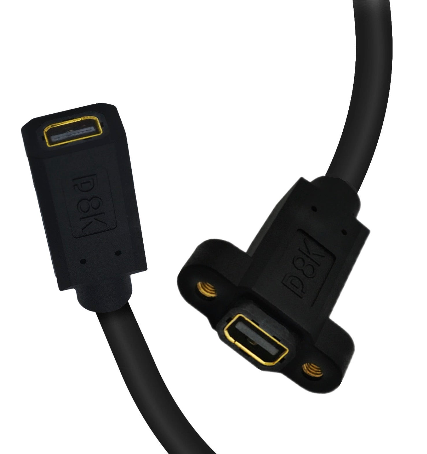 8K Mini DisplayPort 1.4 Female to Female Panel Mount Extension Cable 30cm