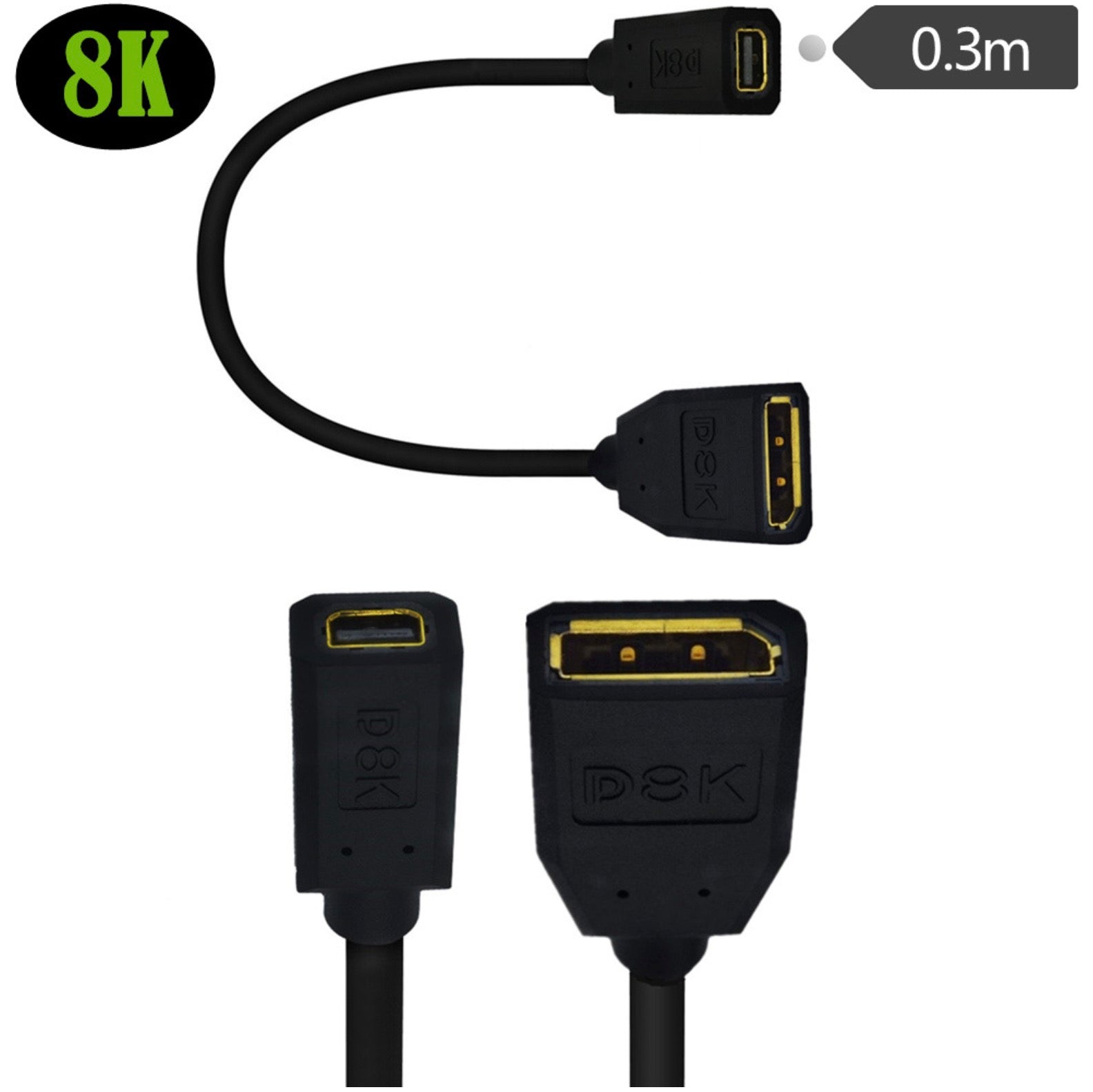8K DisplayPort 1.4 Female to Mini DisplayPort Female Extension Cable