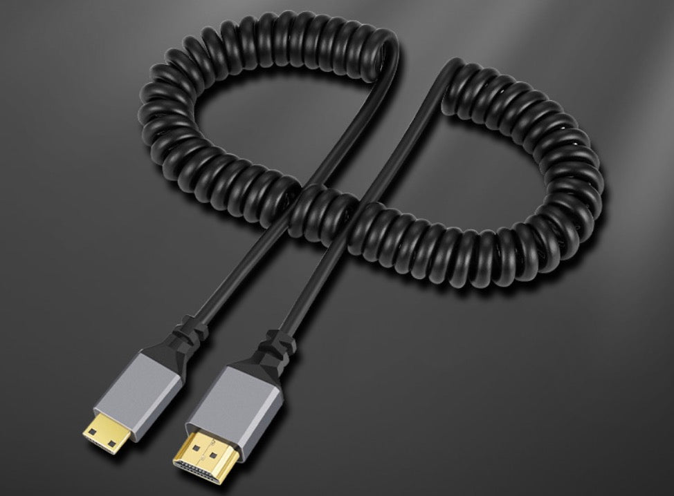 Mini HDMI Male to HDMI Male Coiled Video Cable | Extends to 2.4m