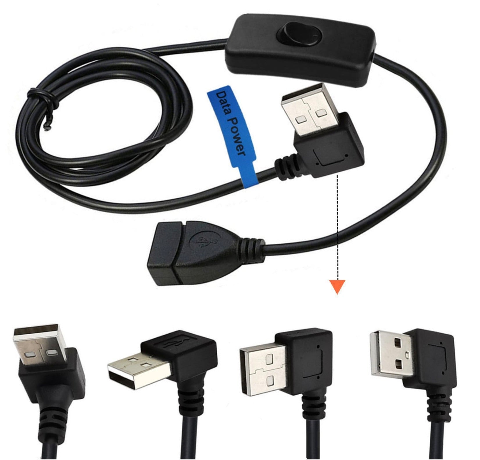 USB 2.0 A Male to Female Extension Cable with On/Off Switch – 1m Data & Charging