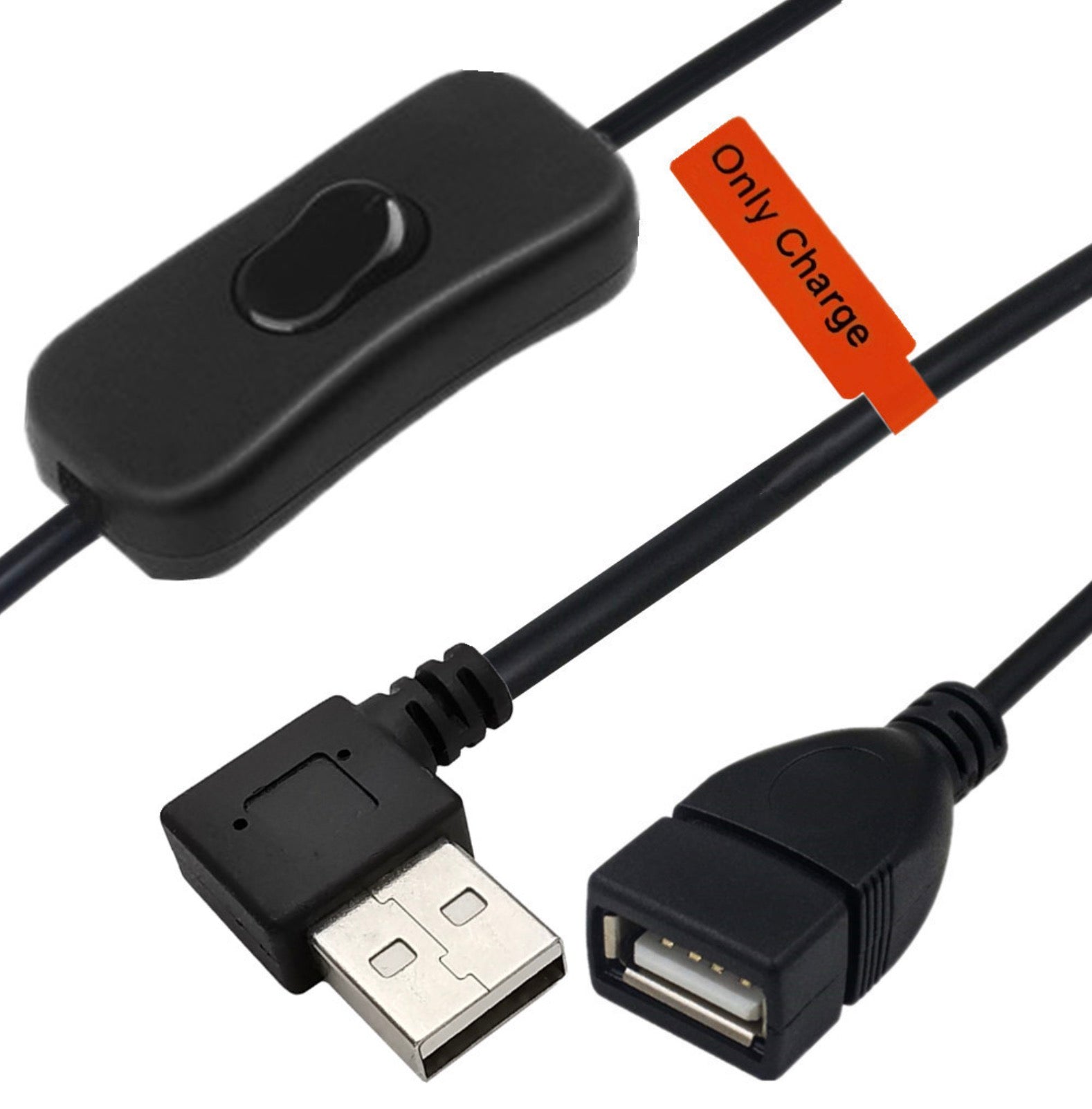 USB 2.0 A Male to Female 3A Charging Extension Cable with On/Off Switch 0.3m